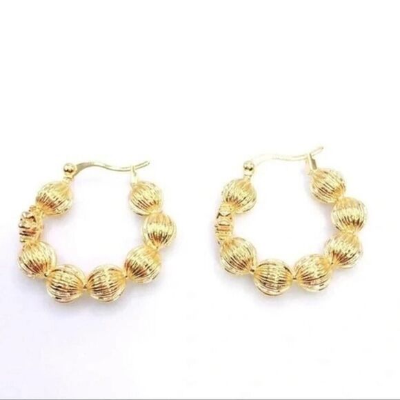 NWOT Tory Burch Gold Roxanne Fluted Bead Hoop Earrings - Picture 4 of 7